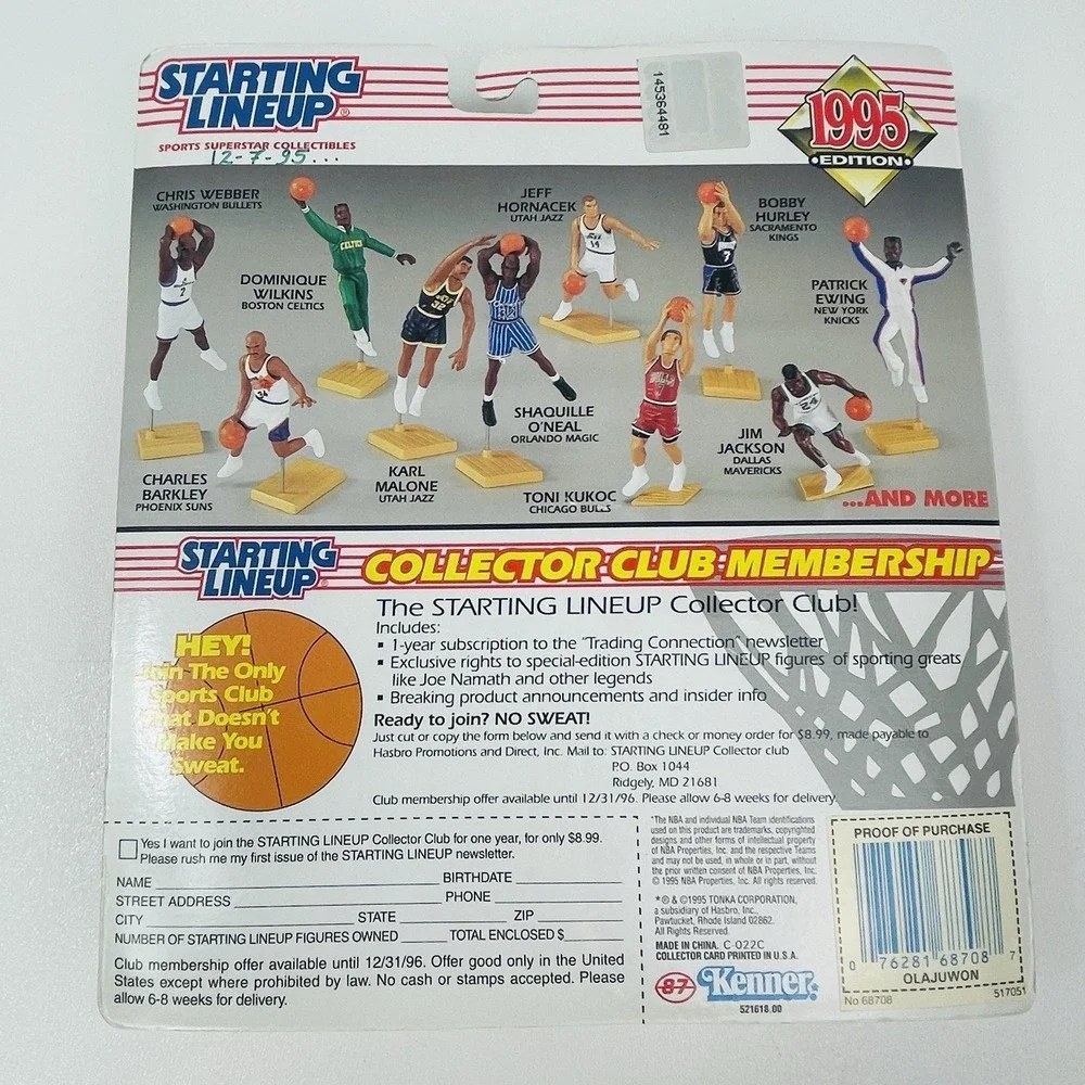 1995 Kenner NBA Starting Lineup Hakeem Olajuwon Houston Rockets Figure w Card